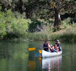 Canoe on lake.