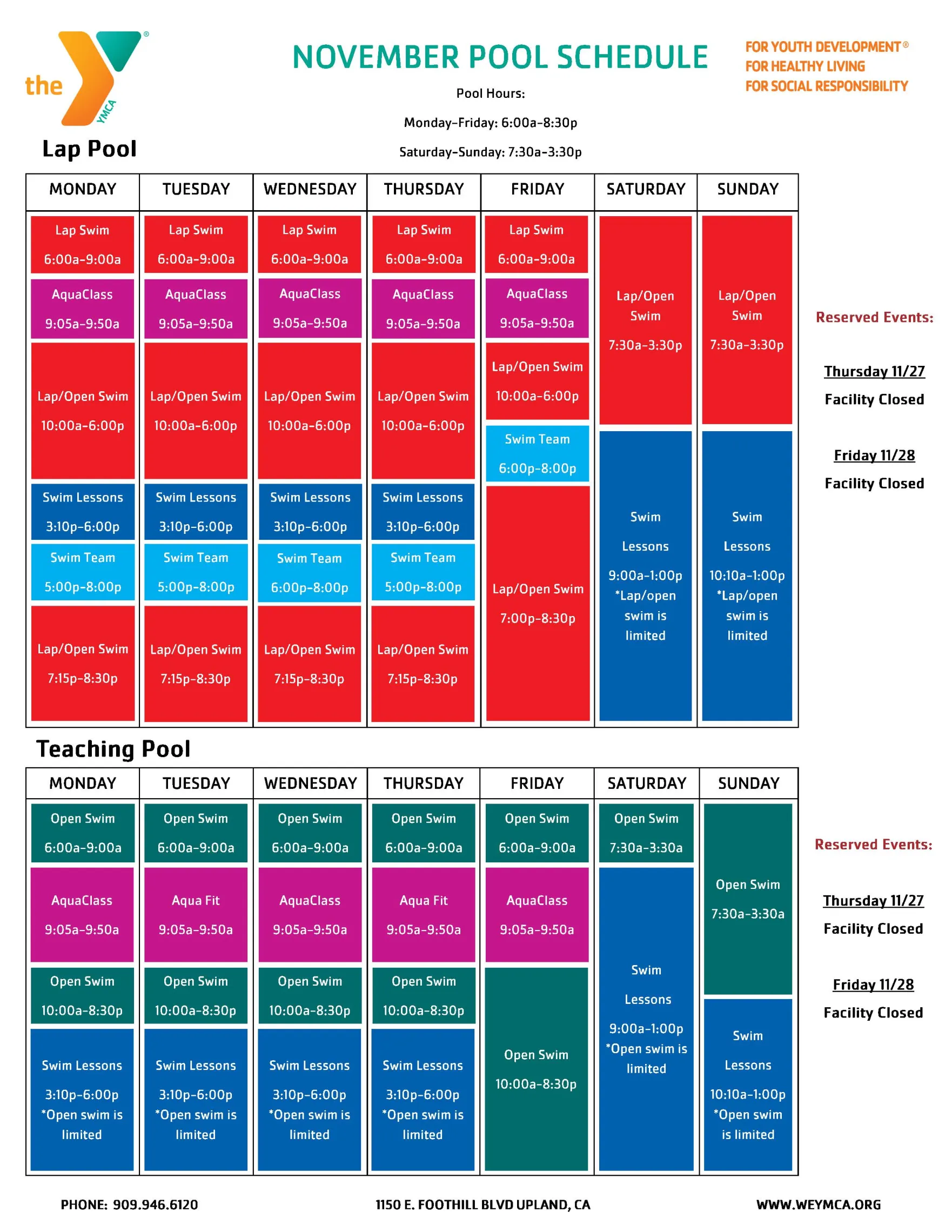 pool schedule nov 2025