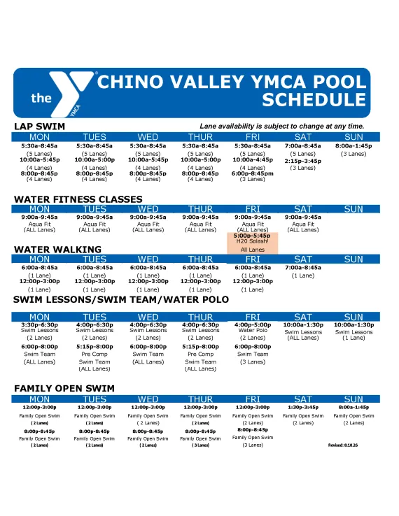August Pool Schedule