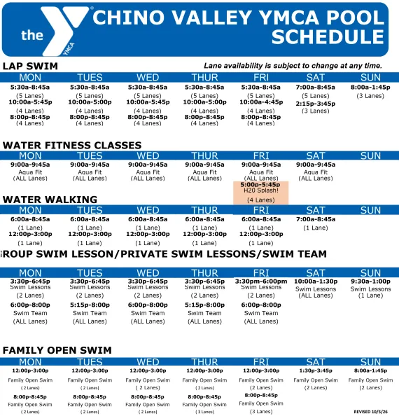 Chino Pool Schedule October 2026